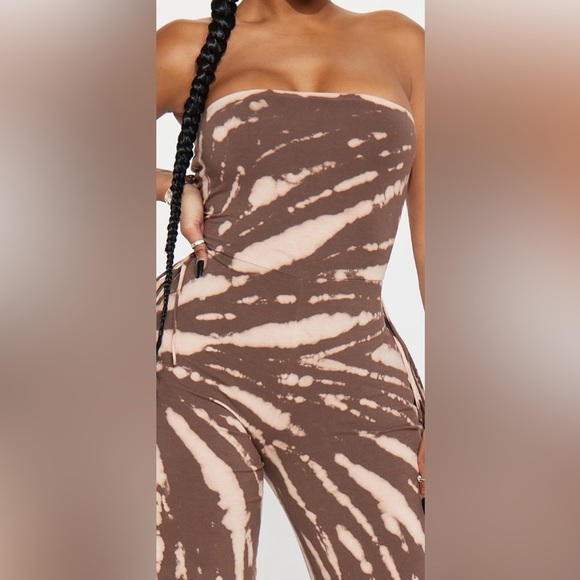 Fashion Nova Brown Tie-Dye Strapless Jumpsuit - Picture 3 of 7